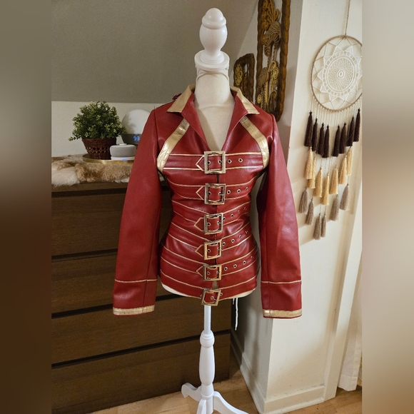 Vintage Jackets & Blazers - Queen Freddie Mercury red leather buckle concert jacket